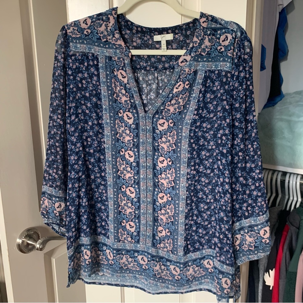 Joie Navy and Pink Floral Blouse